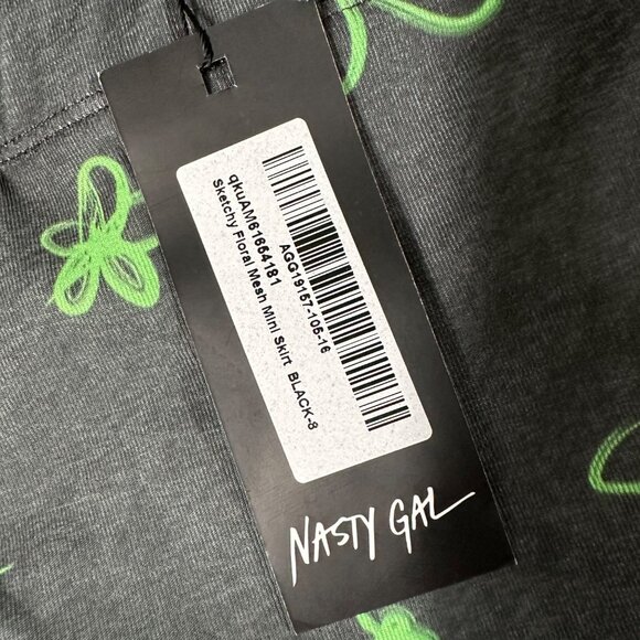 Nasty Gal Womens US 4 Black Mesh Graffit Floral Print Mini Skirt NWT - Picture 5 of 11